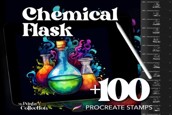 100 Procreate Chemical Flask Stamps: Elevating Digital Art with Scientific Precision
