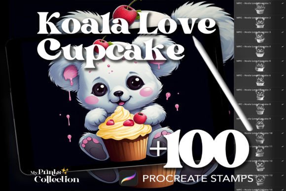 100 Procreate Koala Love Cupcake Stamps
