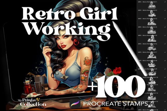 100 Procreate Retro Girl Working Stamps: A Vintage Digital Art Resource