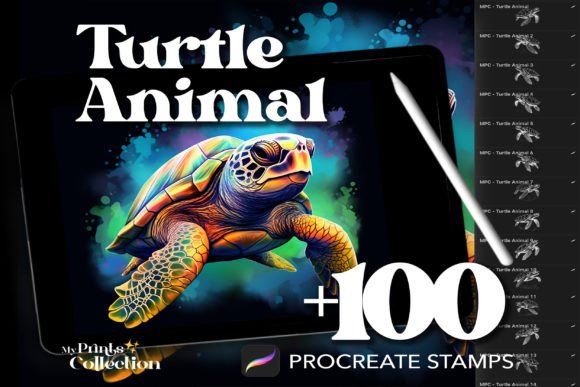 100 Procreate Turtle Stamps for Digital Art