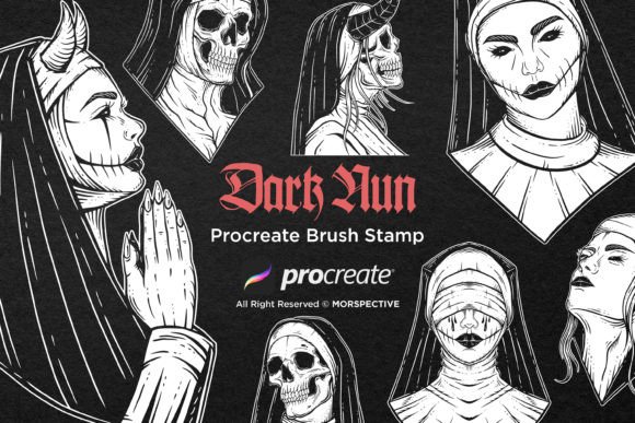 Unleashing Gothic Creativity with 15 Dark Nun Demon Tattoo Dark Procreate Brushes